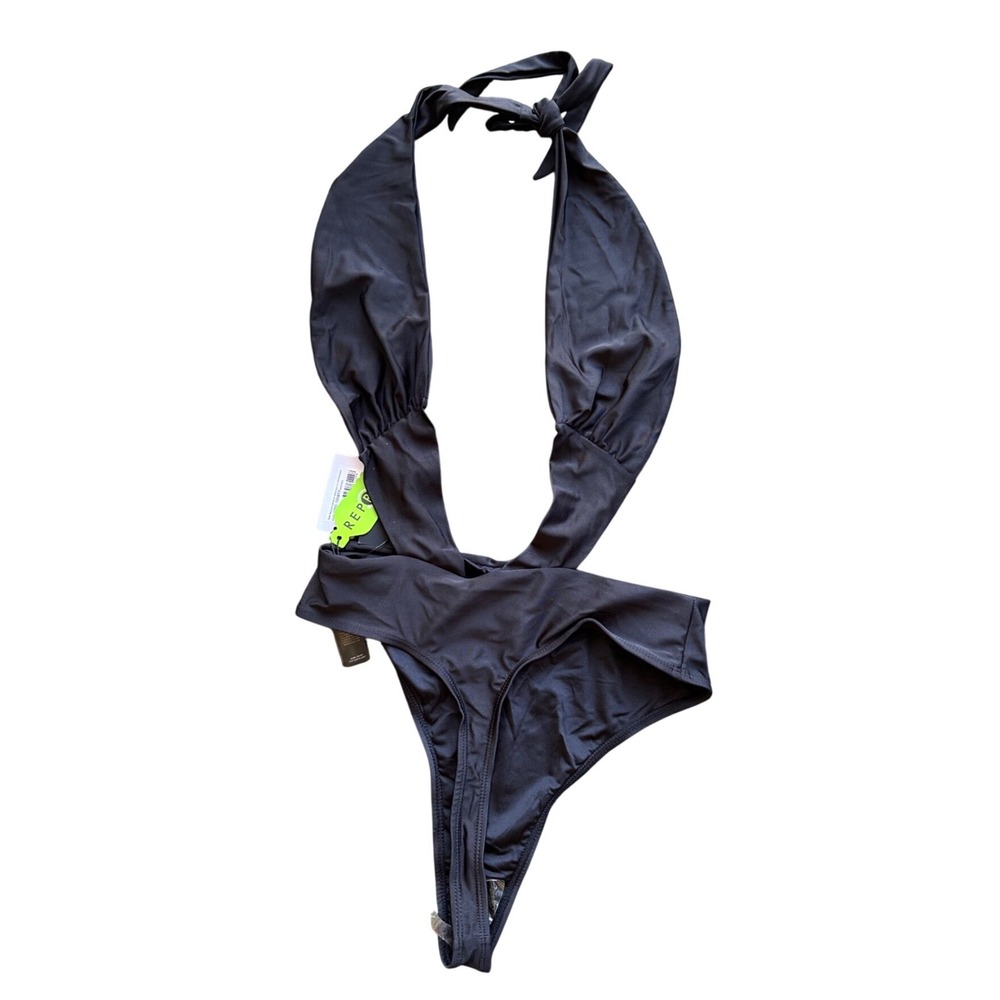 NA-KD Recycled Gathered Halterneck Cut Out Swimsuit Black One Piece Size‎ M New